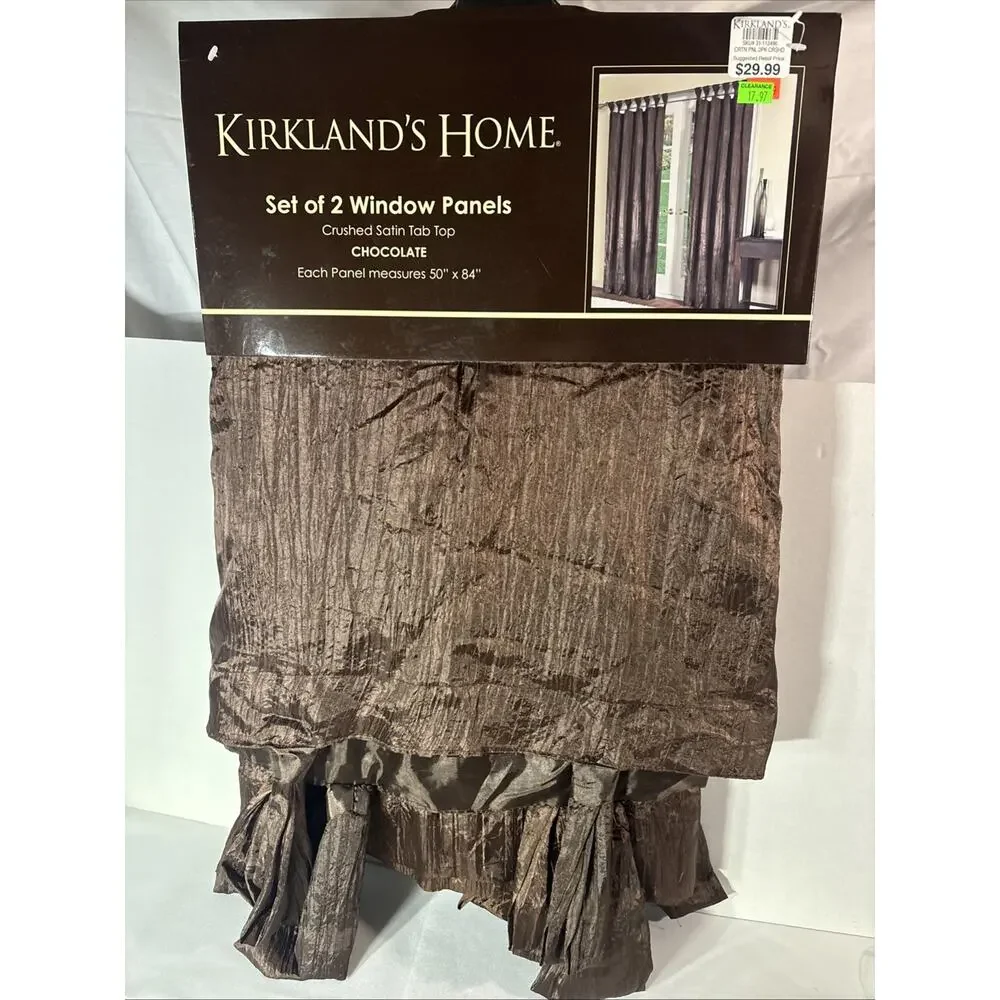 Kirkland's Home Crushed Satin Tab Top Window Panels Set of 2 50x84 Chocolate
